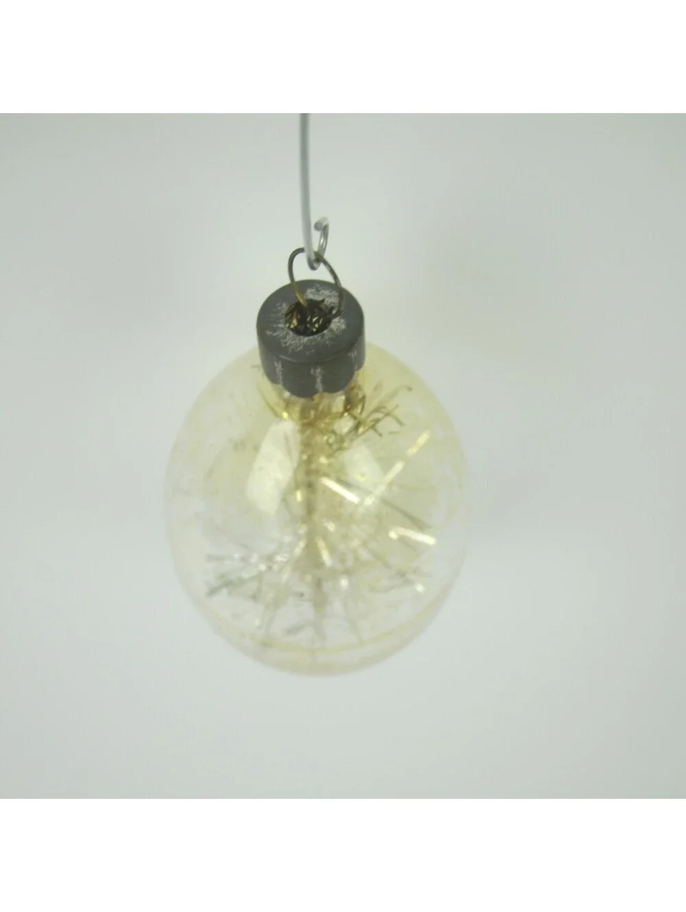 Vintage Unsilvered Glass DROP Christmas Ornament Gold Tinsel Stick 2.5